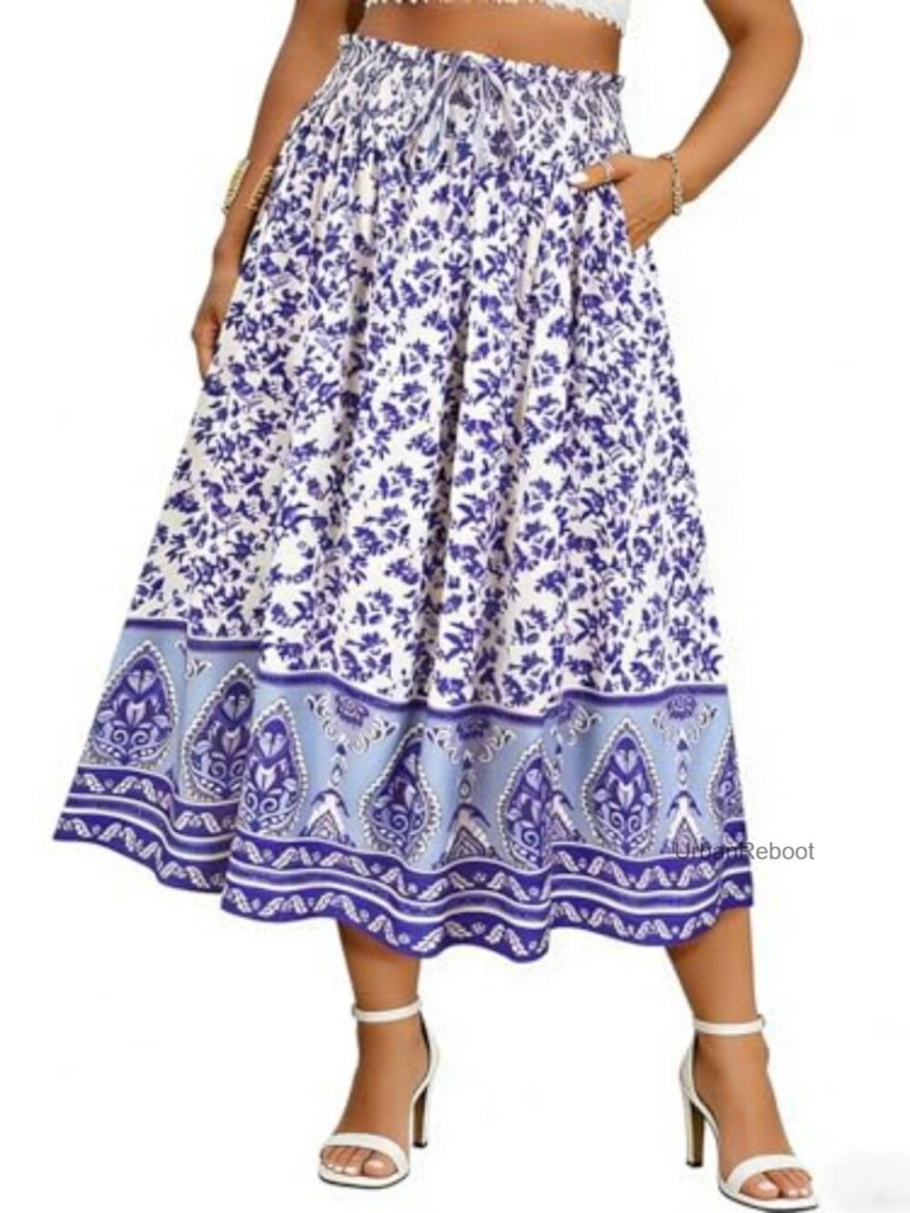 Plus Size Floral Maxi Skirt High Waist A-Line Casual Boho Circle Skirt XL-5XL